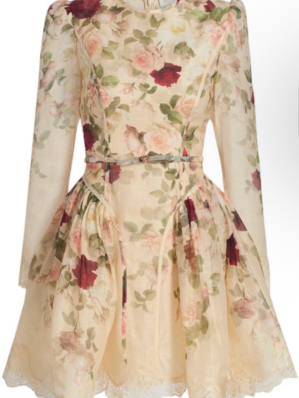 Zimmermann Cream Floral Lace-Trim Fit & Flare Long-Sleeve Dress - Picture 3 of 7